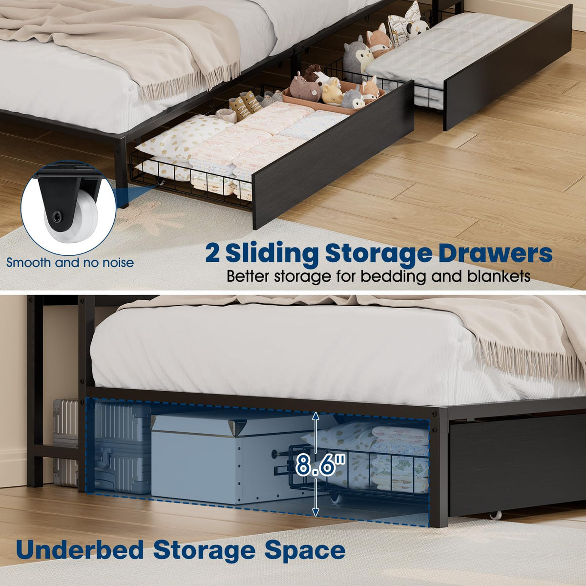 Twin Size Metal Corner Bed Frame with Storage Bookcase Headboard X8956