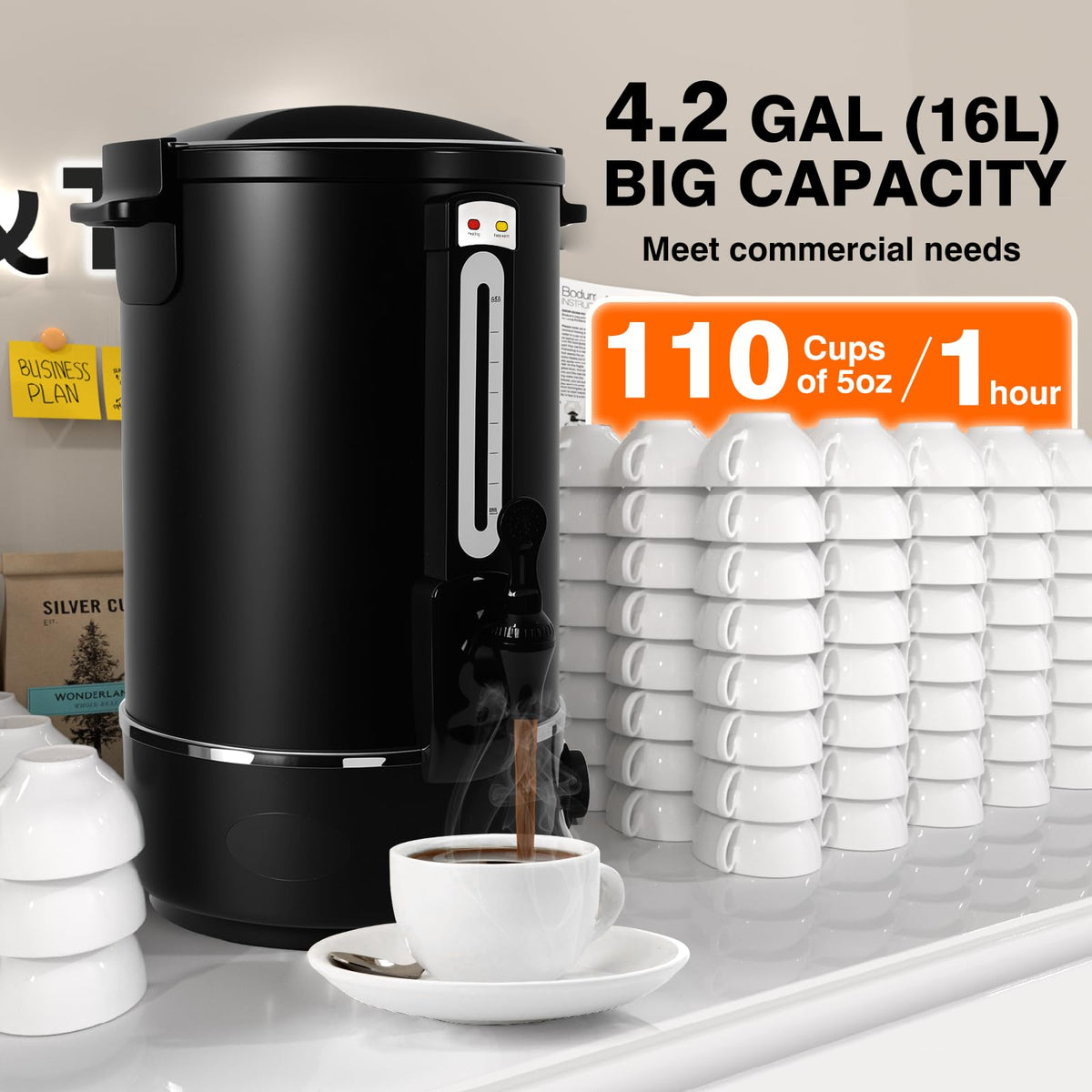 110-Cup Stainless Steel Commercial Coffee Urn D6292
