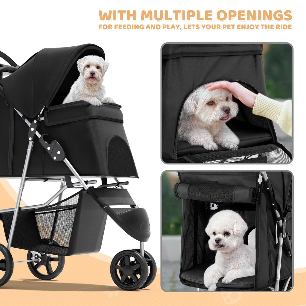 3-Wheel Pet Stroller for Small/Medium Dog Cat, Up to 33lbs, Black U8543
