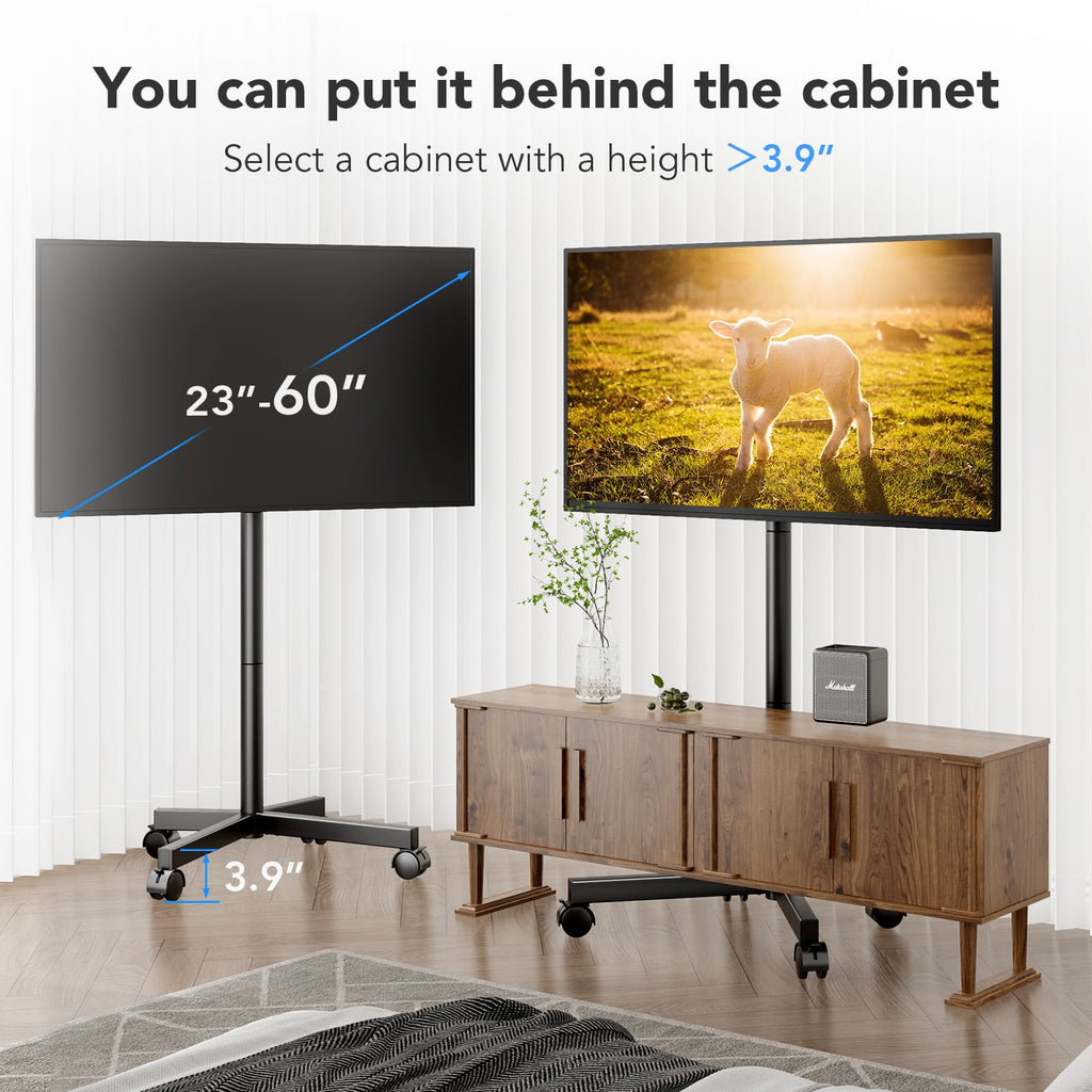 Mobile TV Cart Stand with Wheels, Height Adjustable, Holds up to 88 lbs E36681