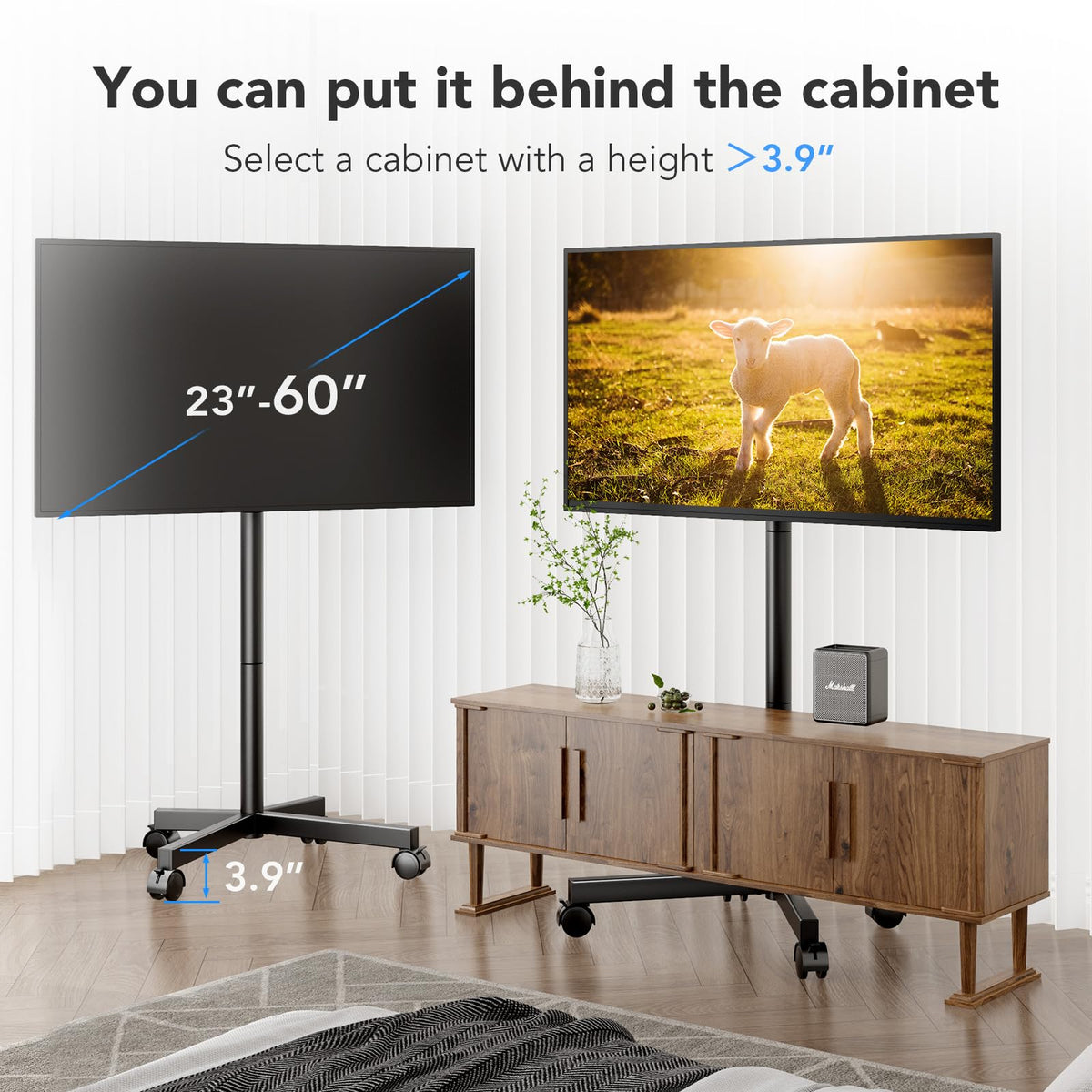 Mobile TV Cart Stand with Wheels, Height Adjustable, Holds up to 88 lbs E36681