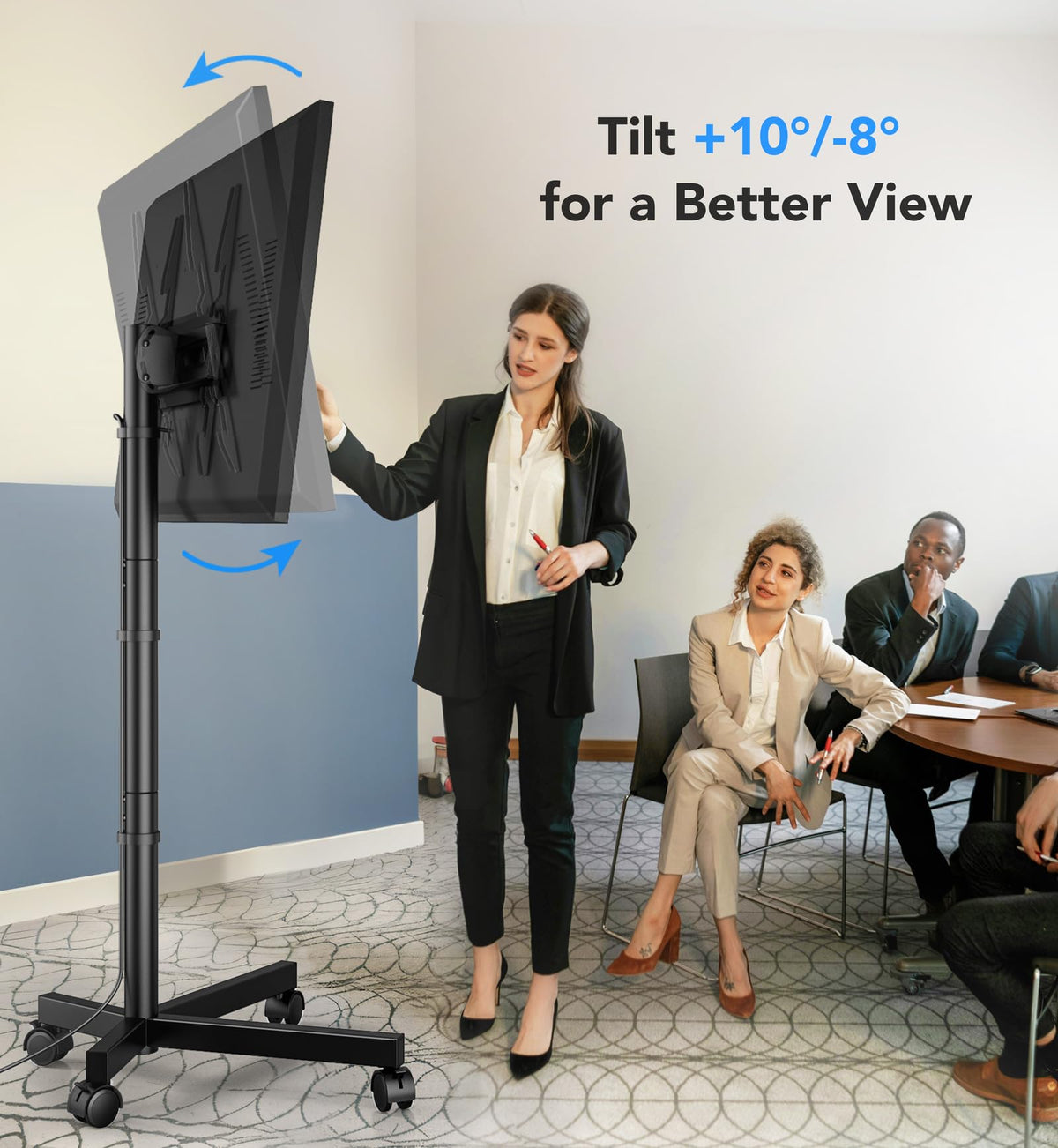 Mobile TV Cart Stand with Wheels, Height Adjustable, Holds up to 88 lbs E36681