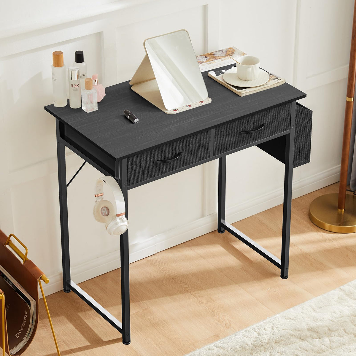32" Black Computer Desk with Drawers I3938