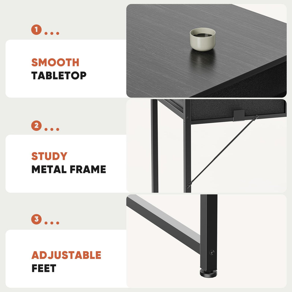 32" Black Computer Desk with Drawers I3938