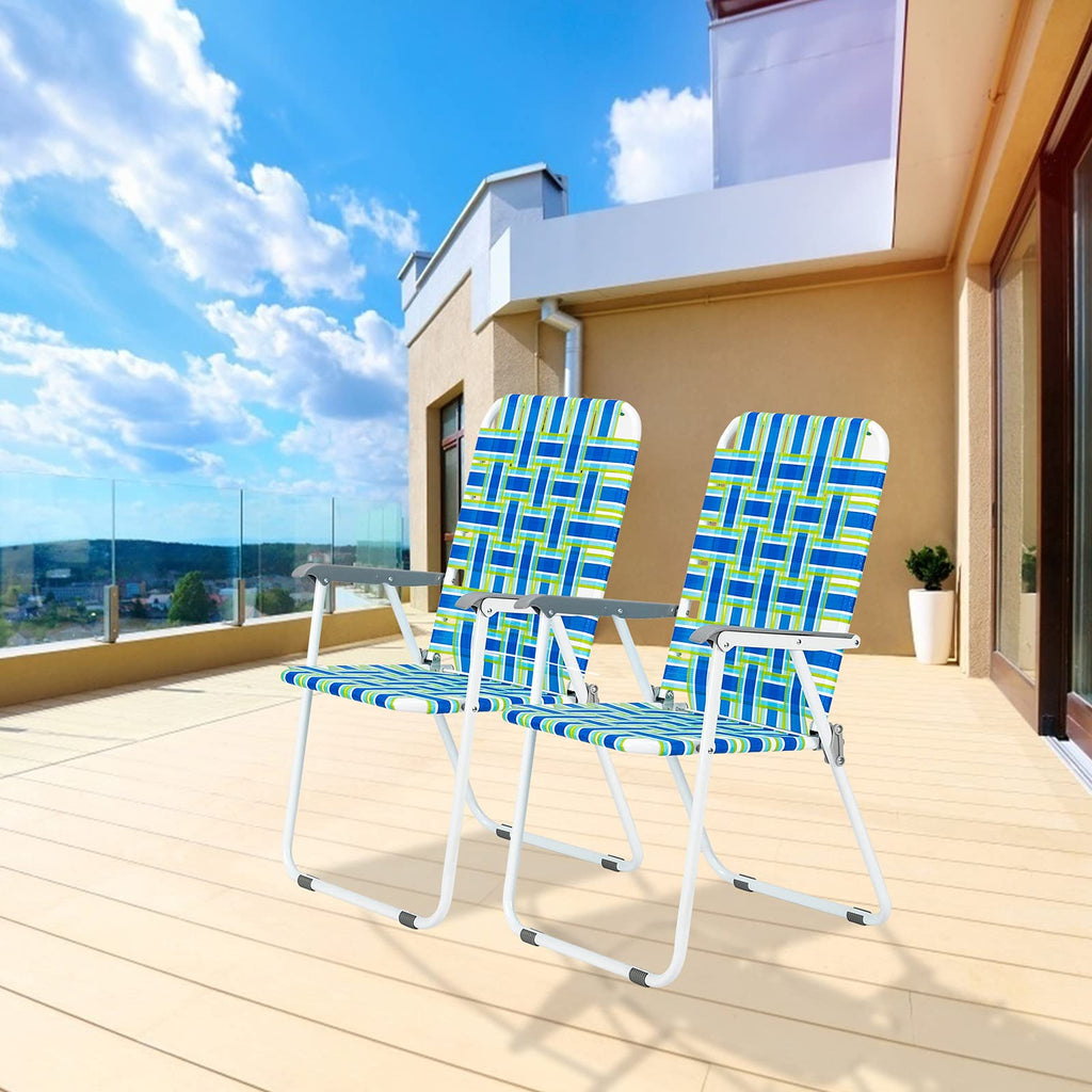 Blue Strip Set of 2 Folding Beach Chairs D83066