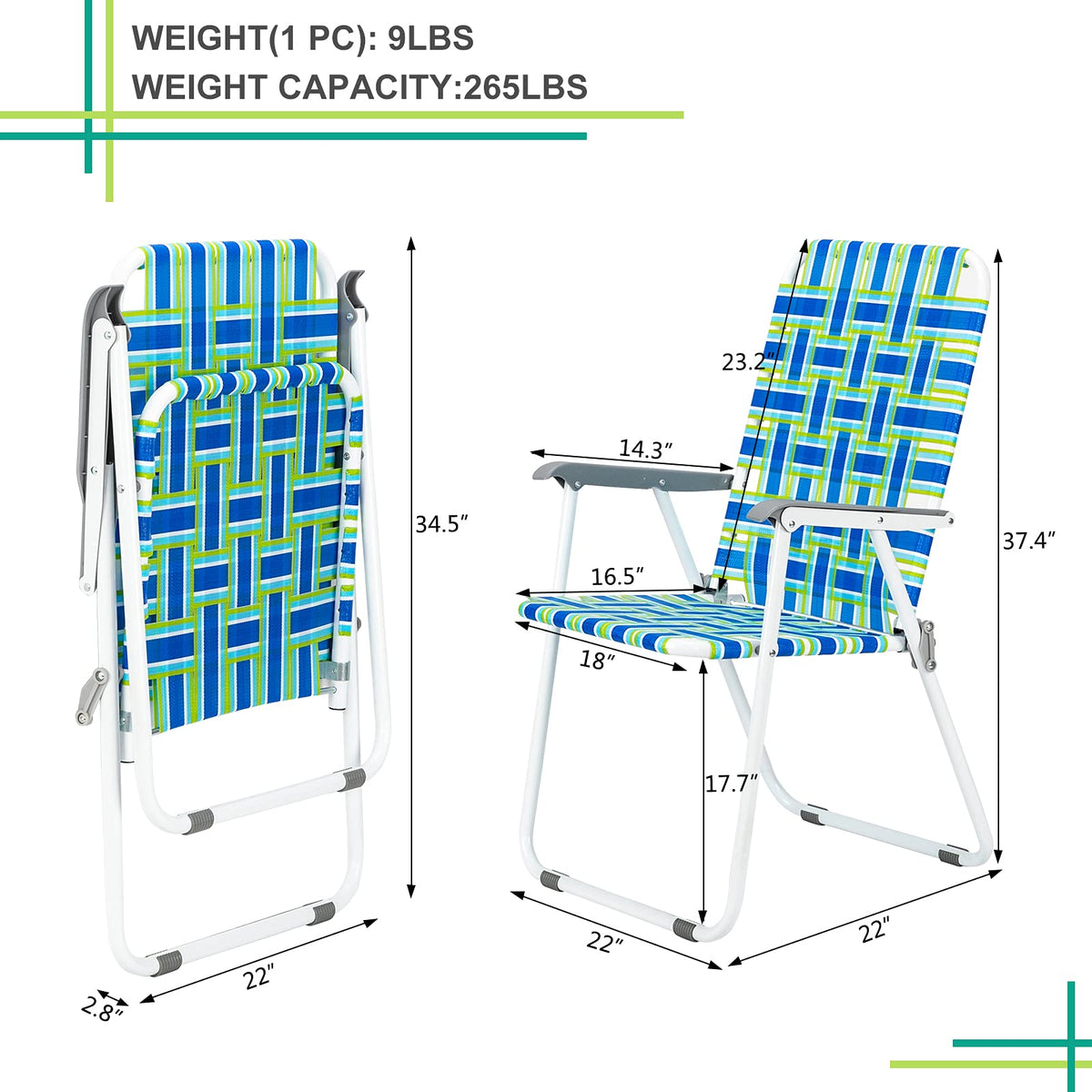 Blue Strip Set of 2 Folding Beach Chairs D83066