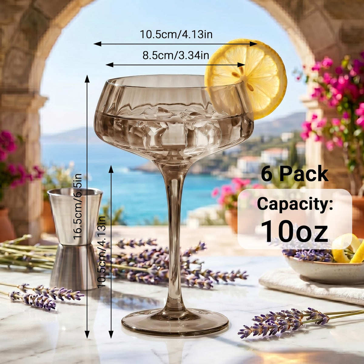 Smoke Gray Coupe Glasses Set of 6 N136
