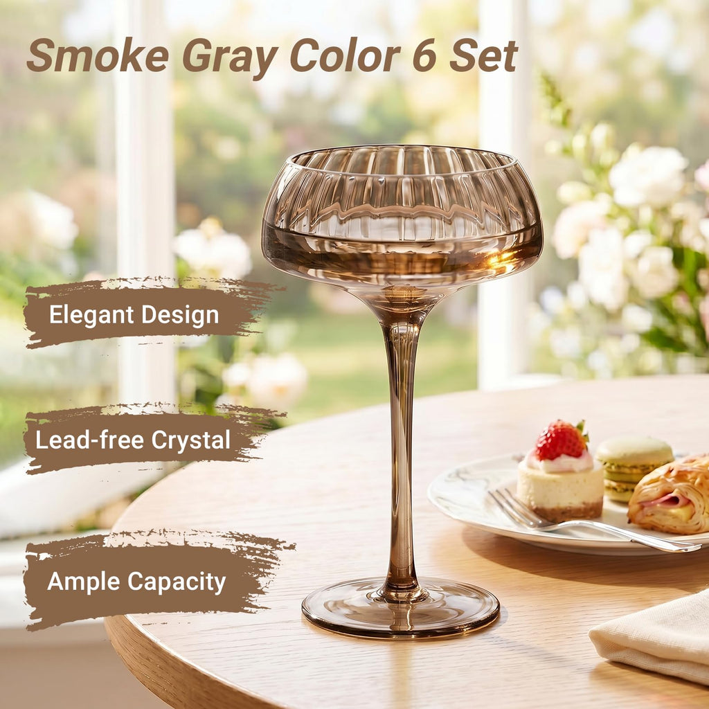 Smoke Gray Coupe Glasses Set of 6 N136