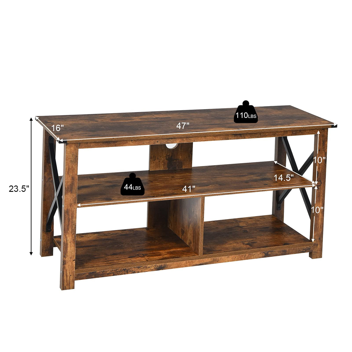Brown 3 Tier Wood TV Stand with Open Shelves A707980