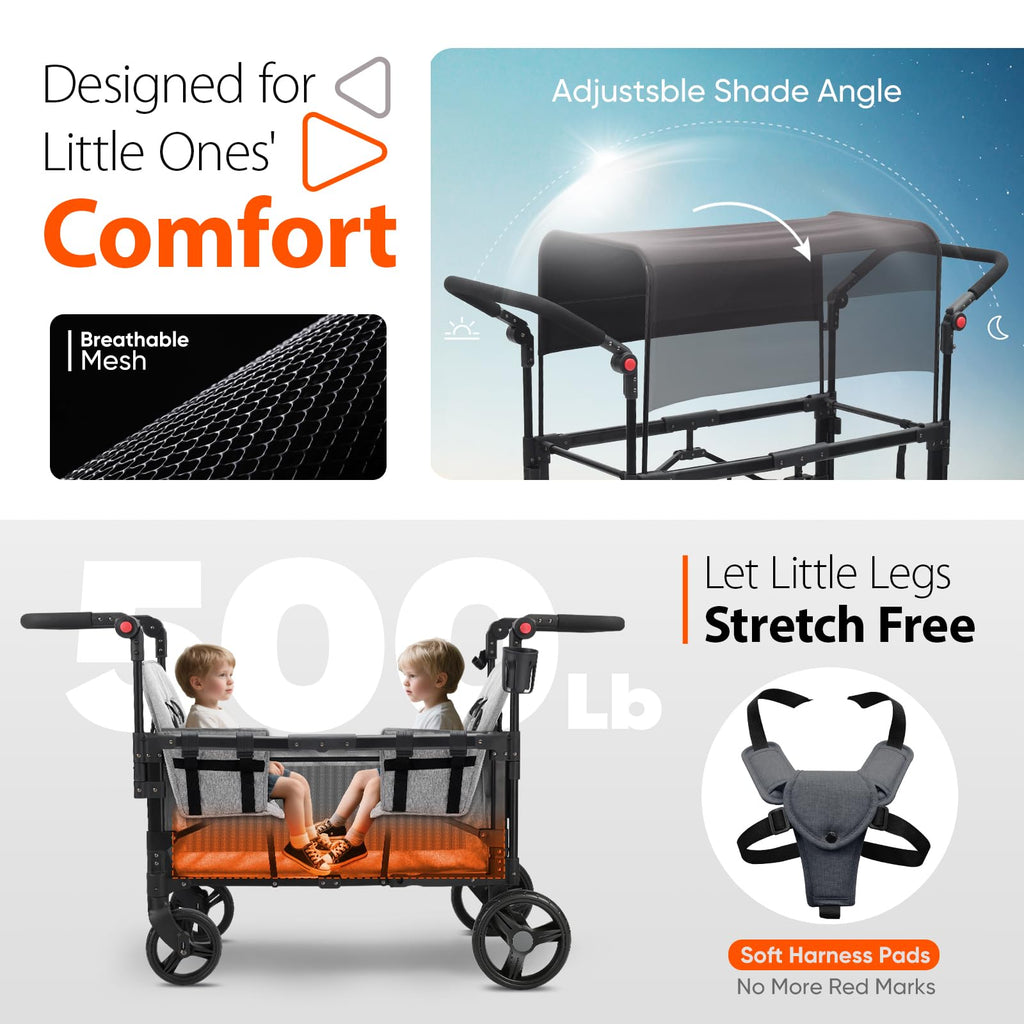 4-in-1 Wagon Stroller with Convertible Seats and Canopy U7234