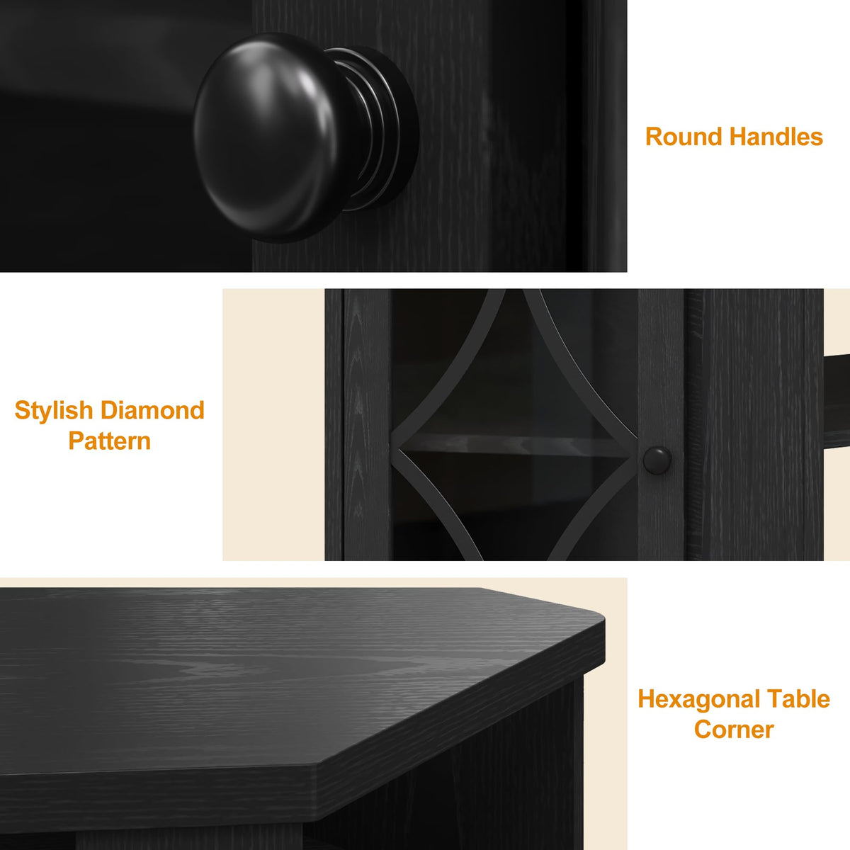 Corner TV Stand up to 55 Inch with Storage Wood Media Console Cabinet Satin Black S4525