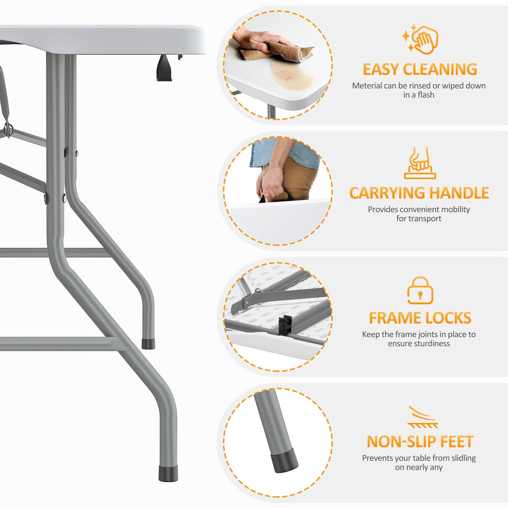 6ft HDPE Plastic Folding Table Y724111