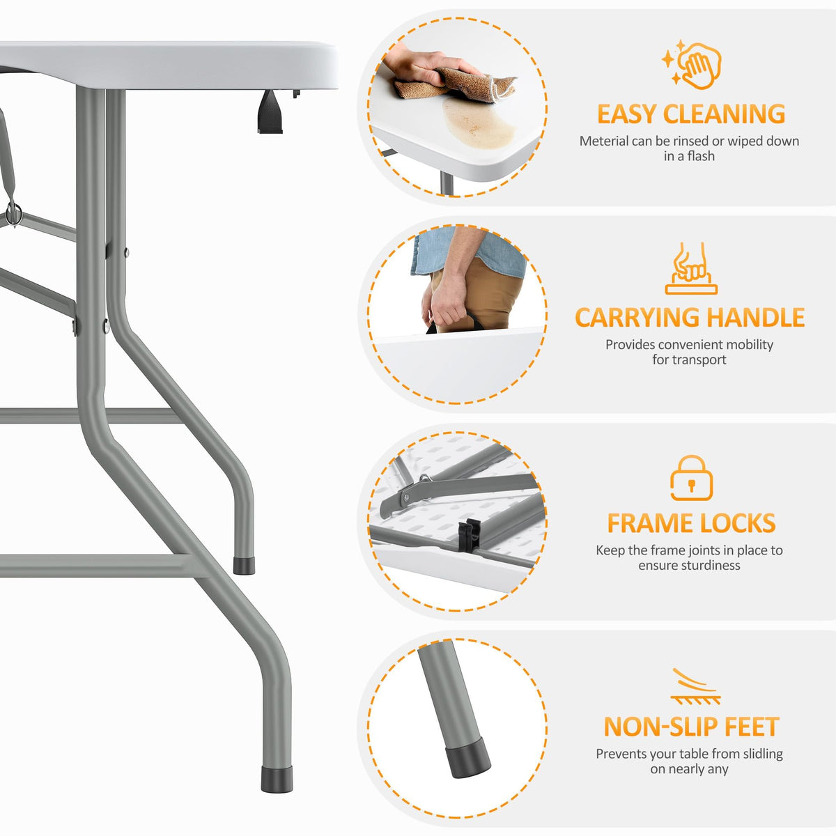 6ft HDPE Plastic Folding Table Y724111