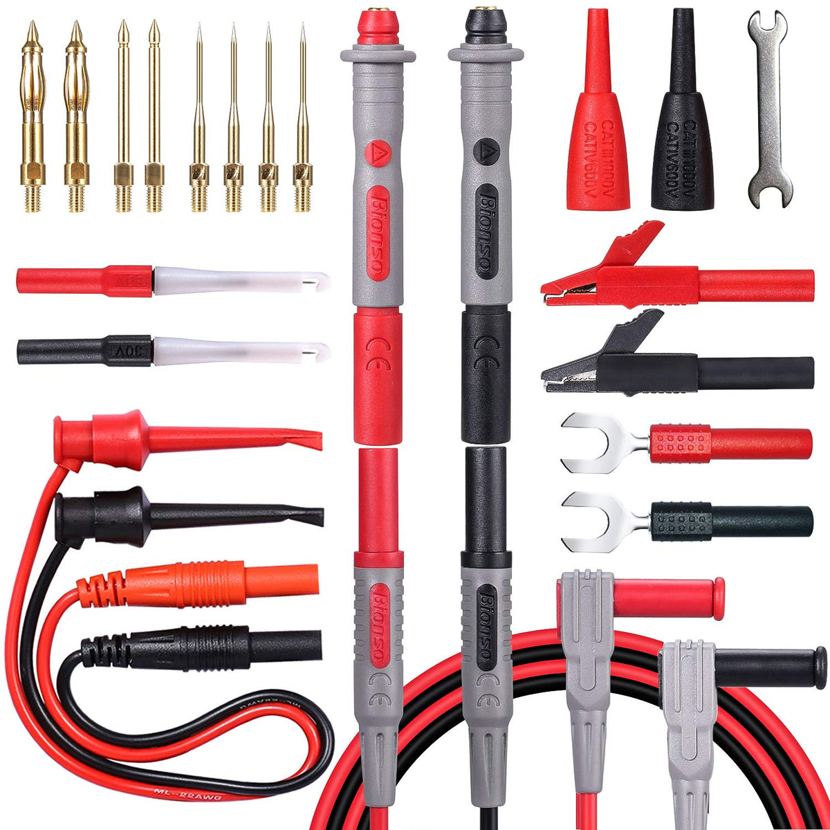 25-Piece Multimeter Leads Kit with Probes, Alligator Clips, Test Hooks and Back Probe Pins V98251