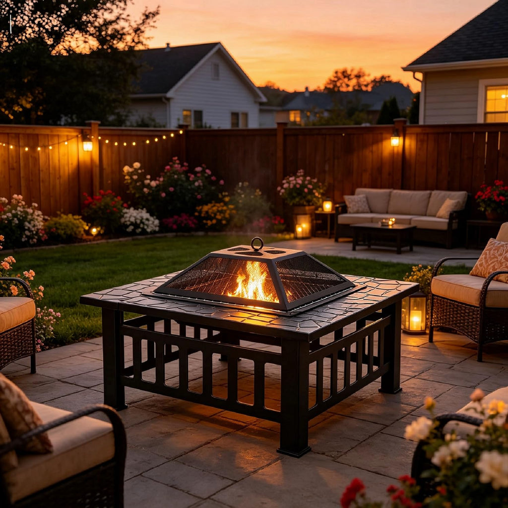 32" Square Metal Wood Burning Fire Pit Table K571