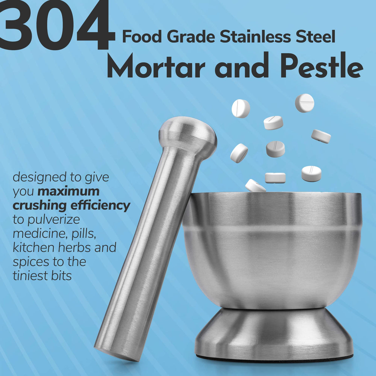 304 Food Grade Stainless Steel Mortar and Pestle Pill Crusher V386849