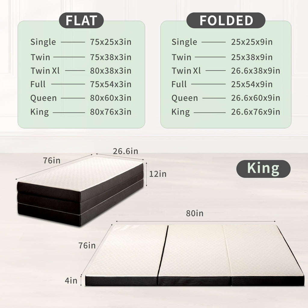 4 Inch Tri Fold Memory Foam Mattress with Washable Cover E81291