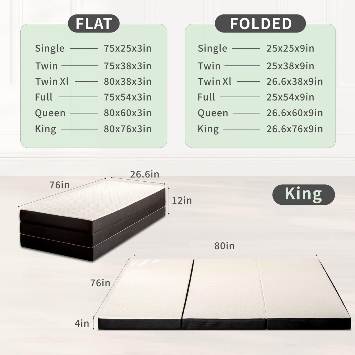 4 Inch Tri Fold Memory Foam Mattress with Washable Cover E81291