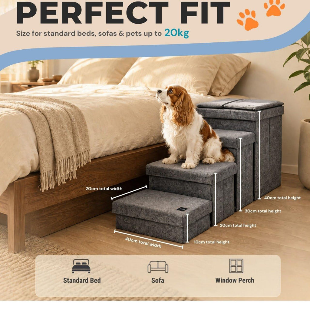 Foldable Grey 4 Steps Dog Stairs with Cushion D393