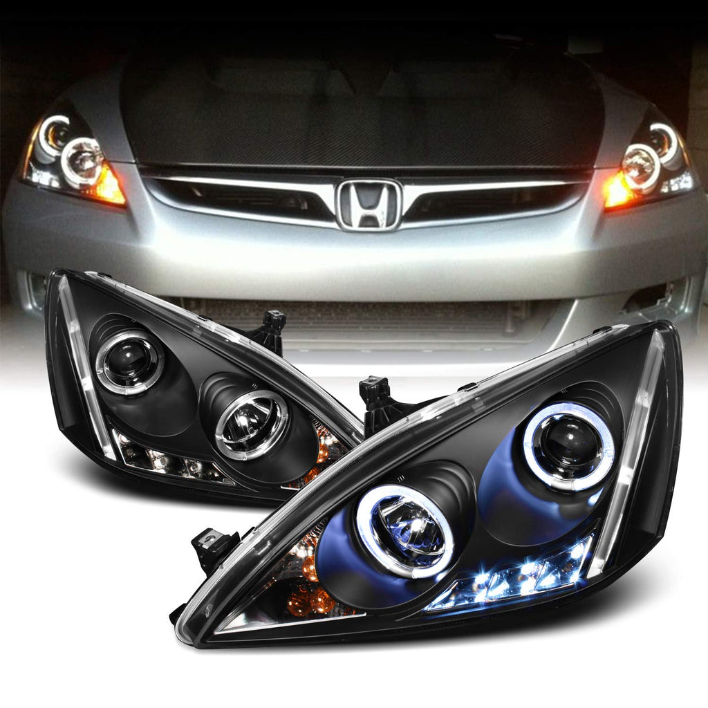 Black Bezel Dual Ring DRL LED Projector Headlights Pair L645