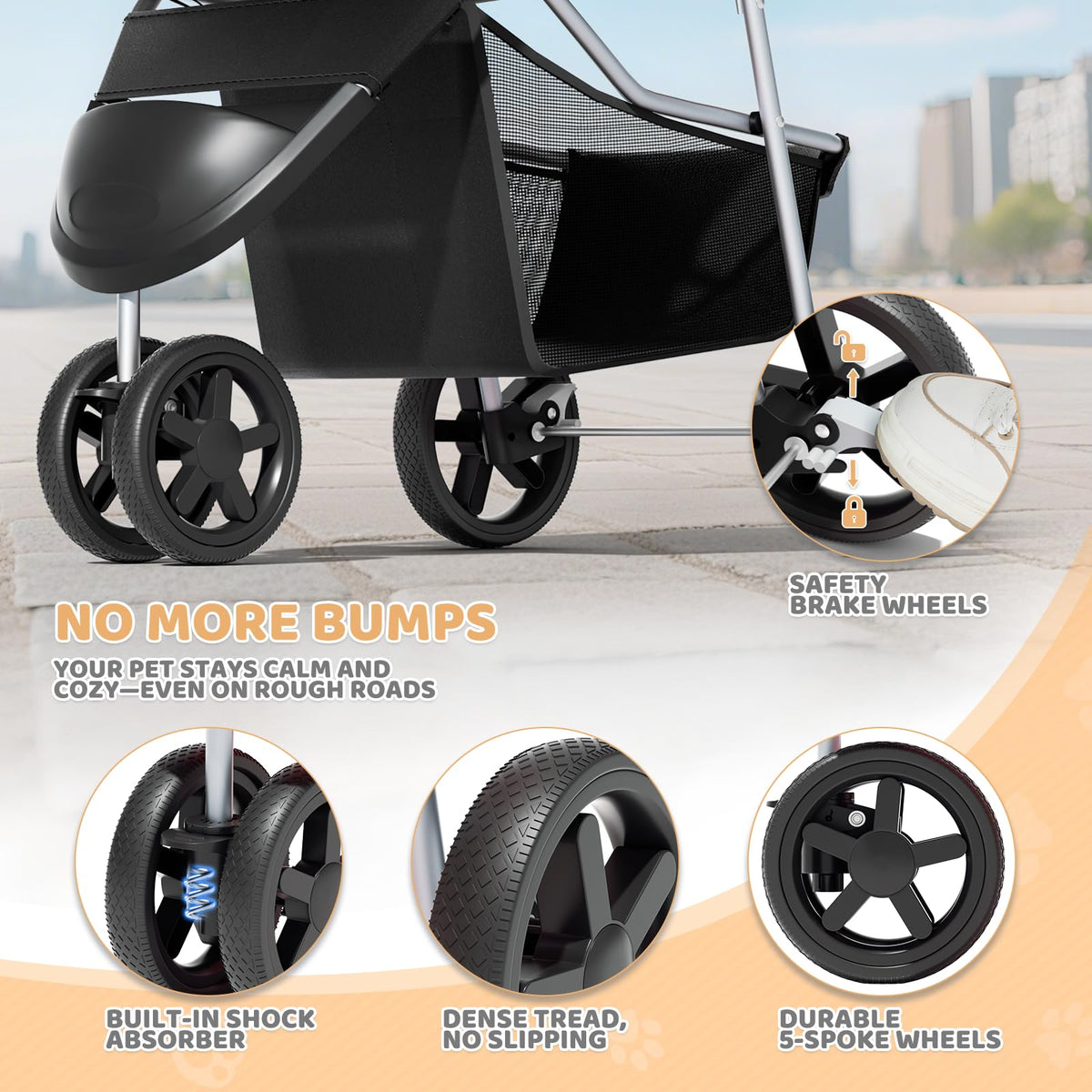 3-Wheel Pet Stroller for Small/Medium Dog Cat, Up to 33lbs, Black U8543