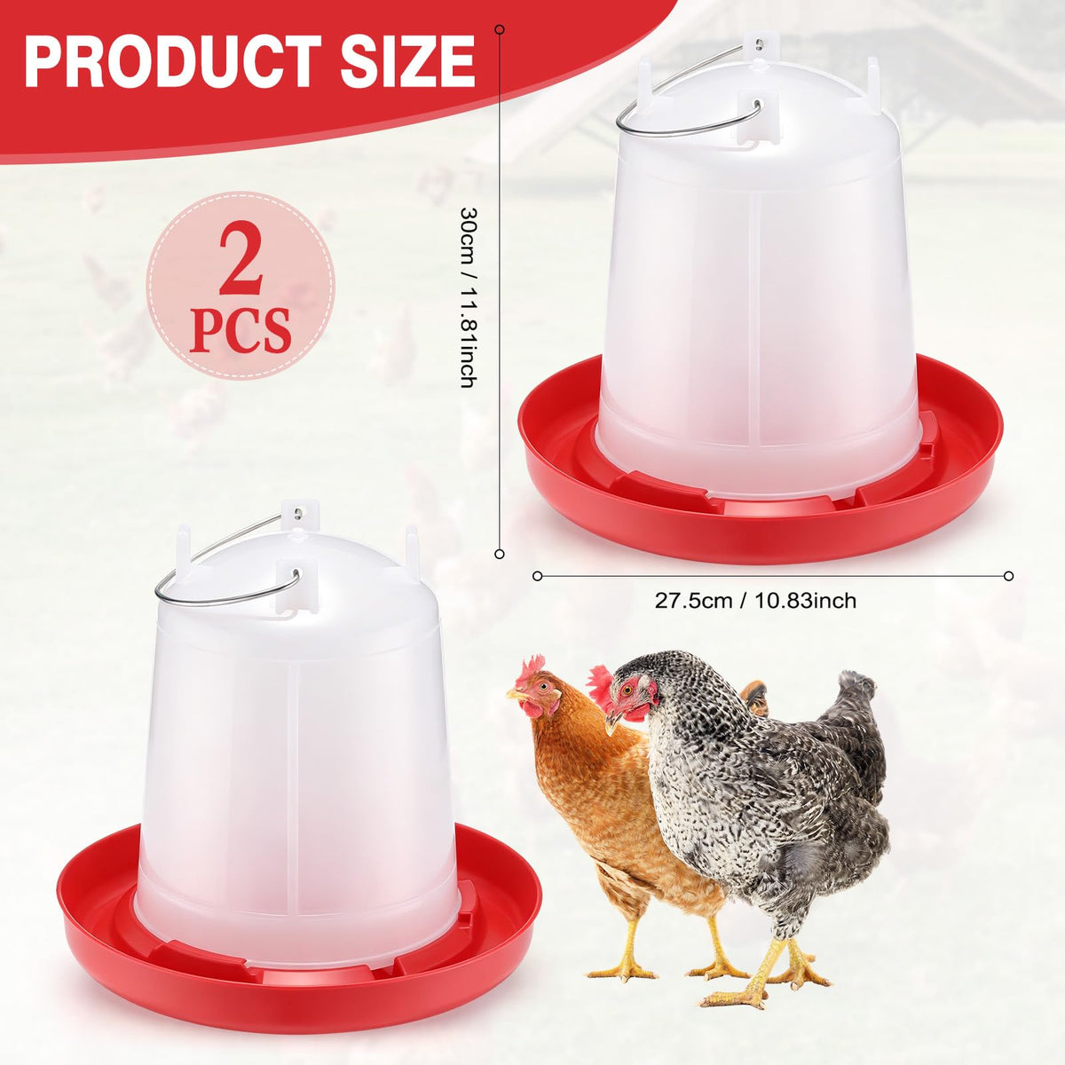 2 Pcs 2 Gallon Plastic Chicken Waterer O238341