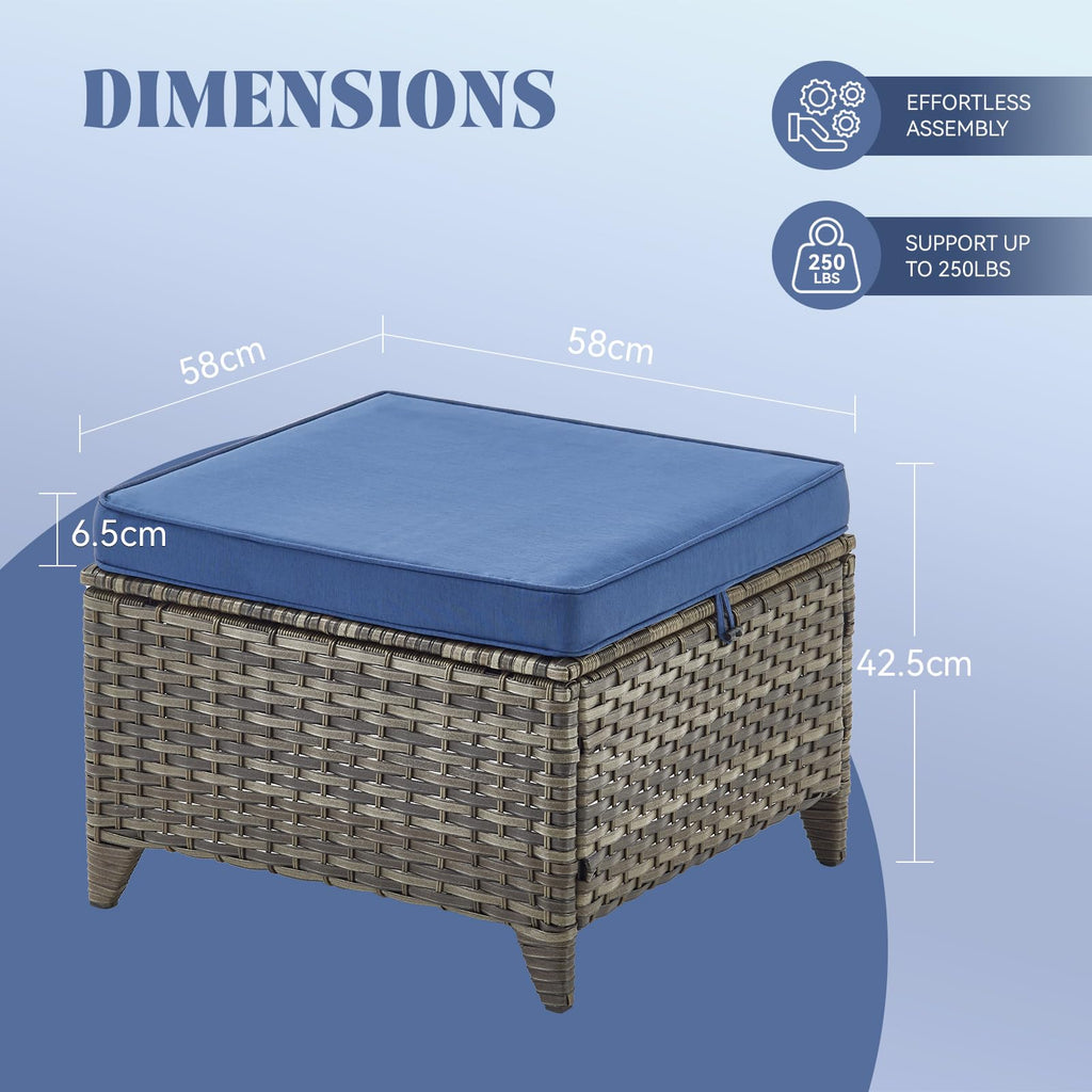 Grey Wicker 3pcs Patio Furniture Set with Blue Cushions D98611