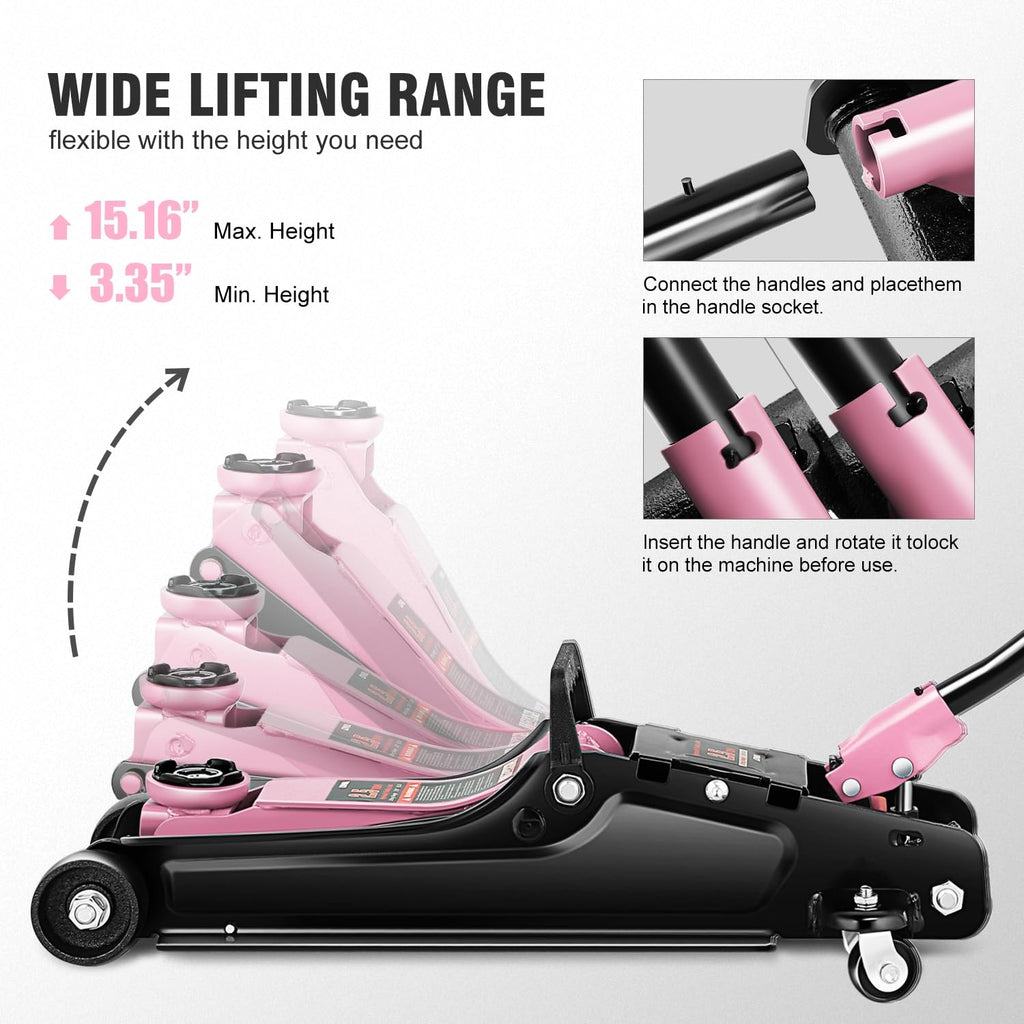 Low Profile Hydraulic Trolley Floor Jack 2.5 Ton Pink Z252519