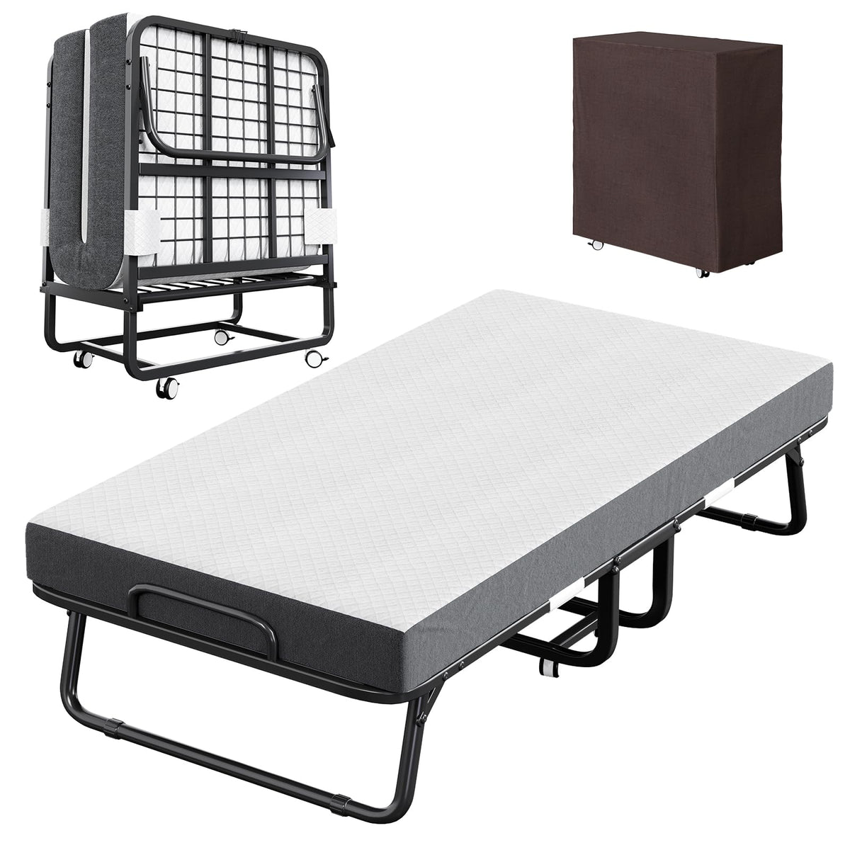 Folding Bed with Mattress and Storage Cover, Twin Size, 5-inch Memory Foam Mattress E44504