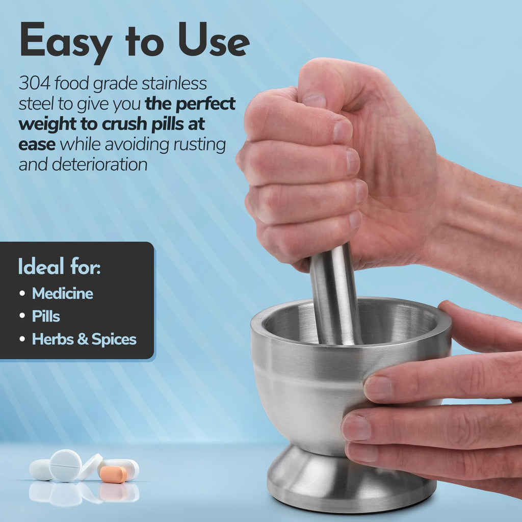 304 Food Grade Stainless Steel Mortar and Pestle Pill Crusher V386849