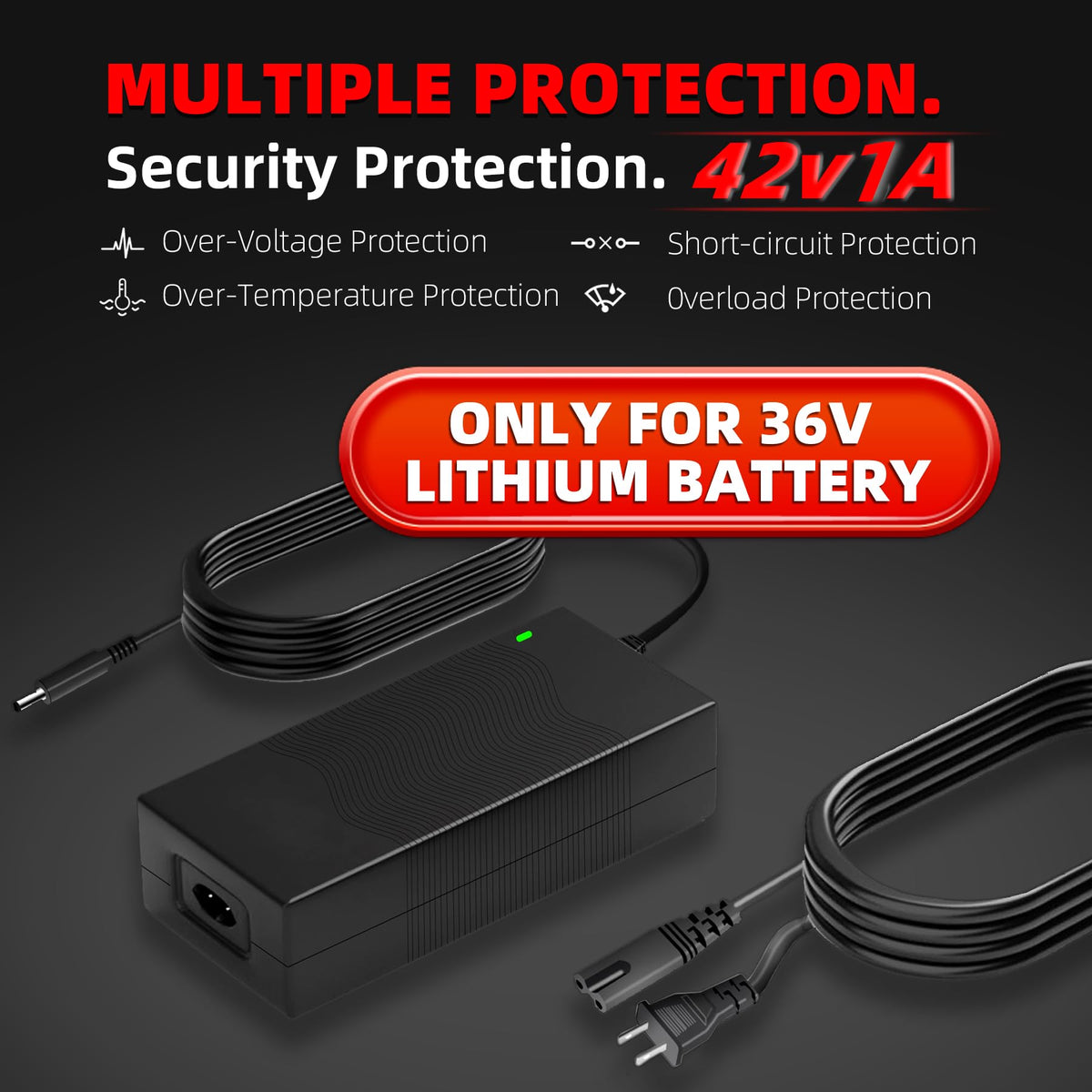42V 1A Electric Scooter Charger with 4 Plugs Q6108