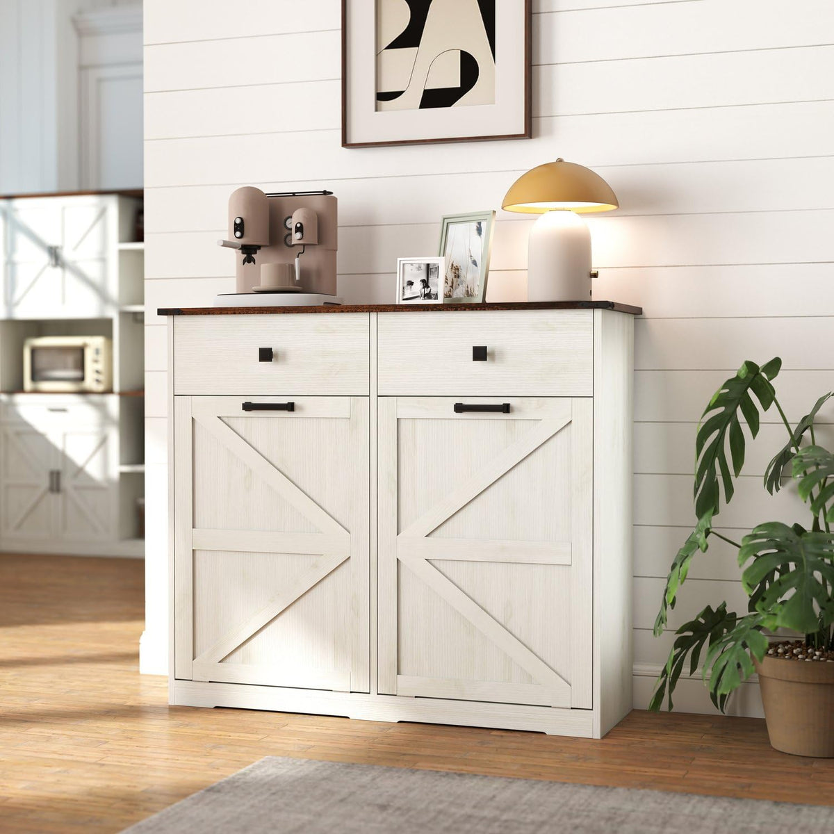 Brown and Antique White 20 Gallon Tilt-Out Trash Cabinet O815