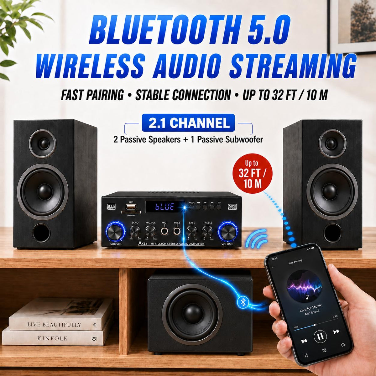 Bluetooth 5.0 2.1 Channel 400W Stereo Amplifier V58594