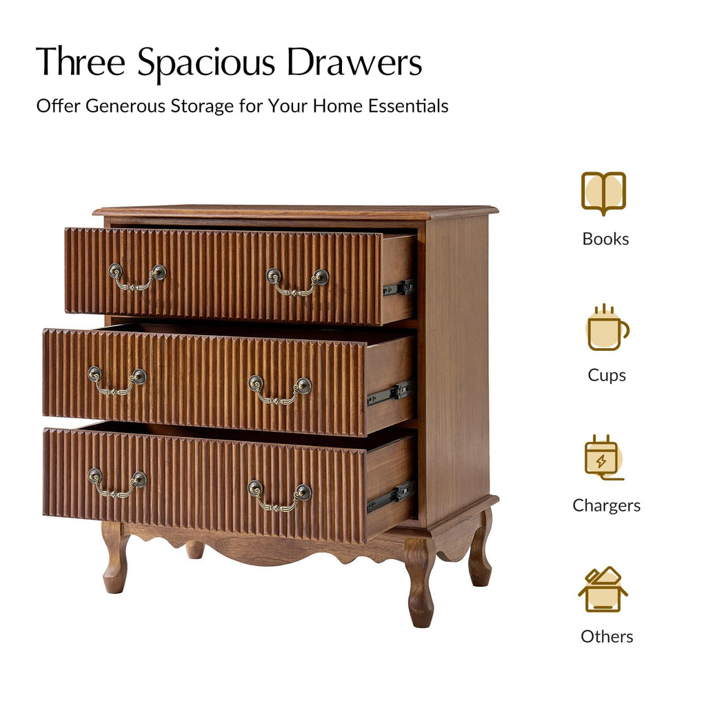 Set of 2 Wood Side Table with 3 Drawers and Charging Station O8382