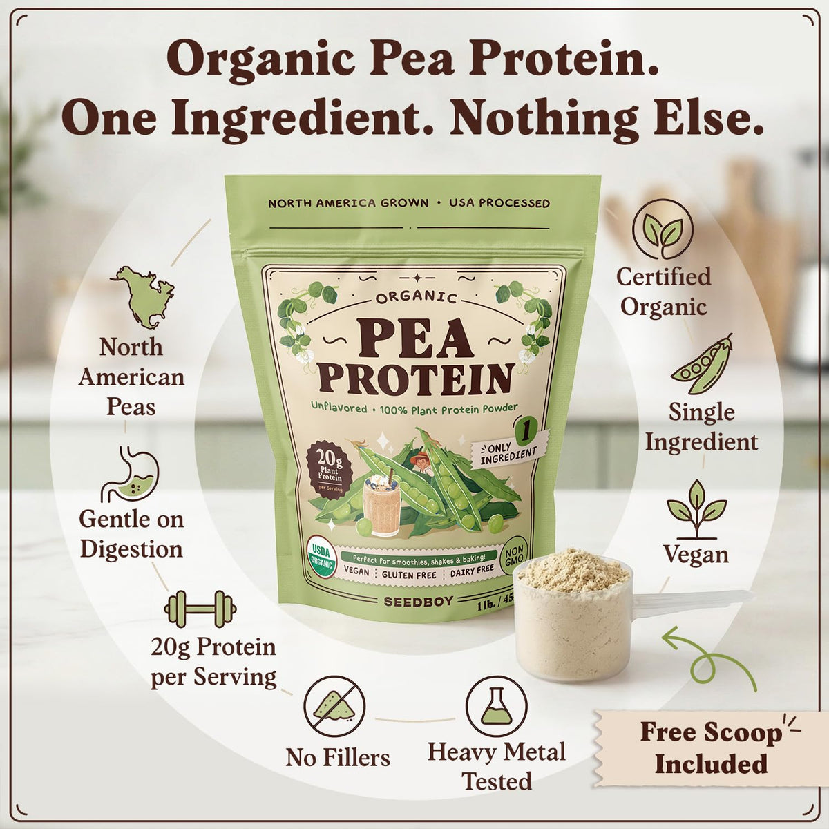 Organic Non-GMO Pea Protein Powder 1 lb Bag P805
