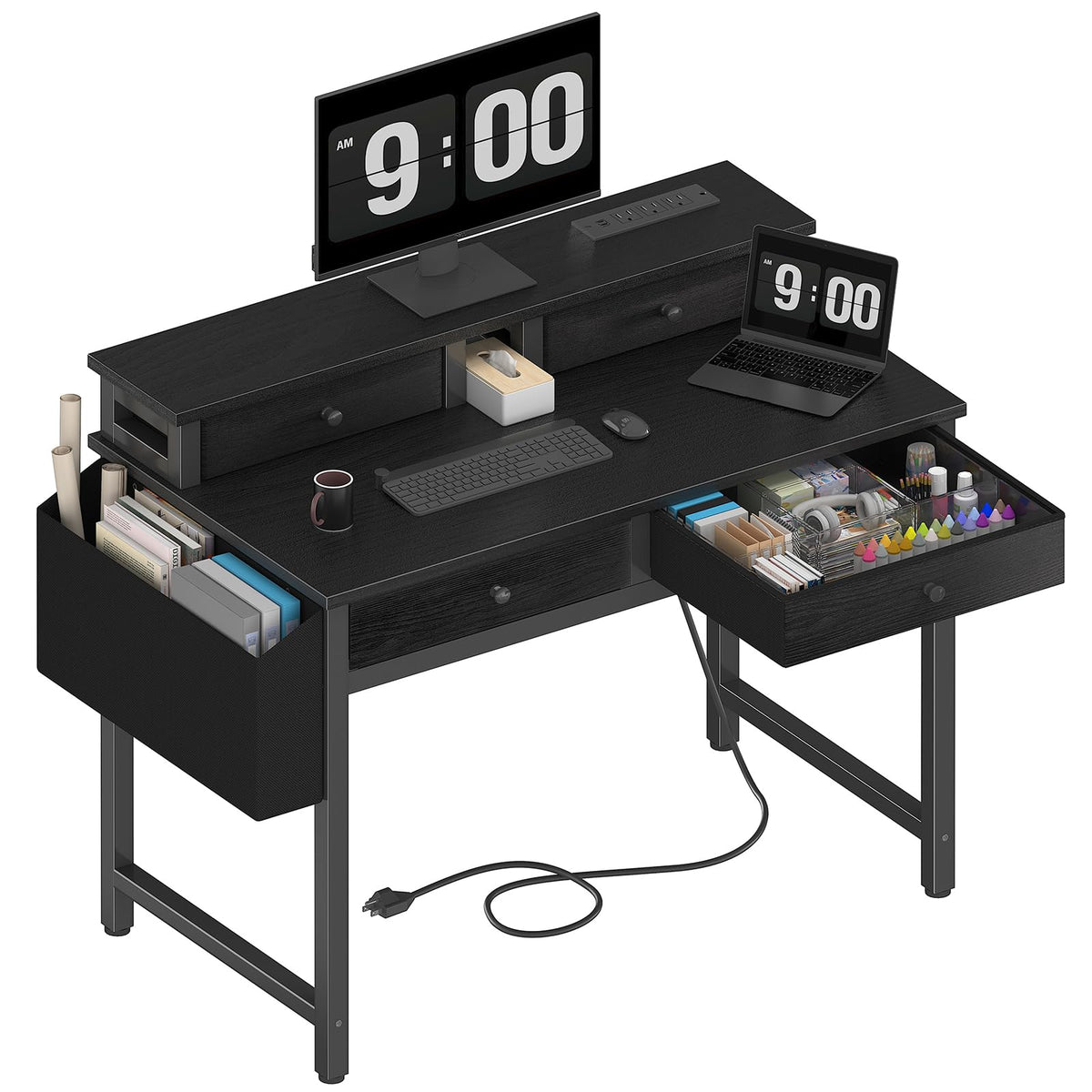 Black 31 inch Small Desk with Drawers C5081