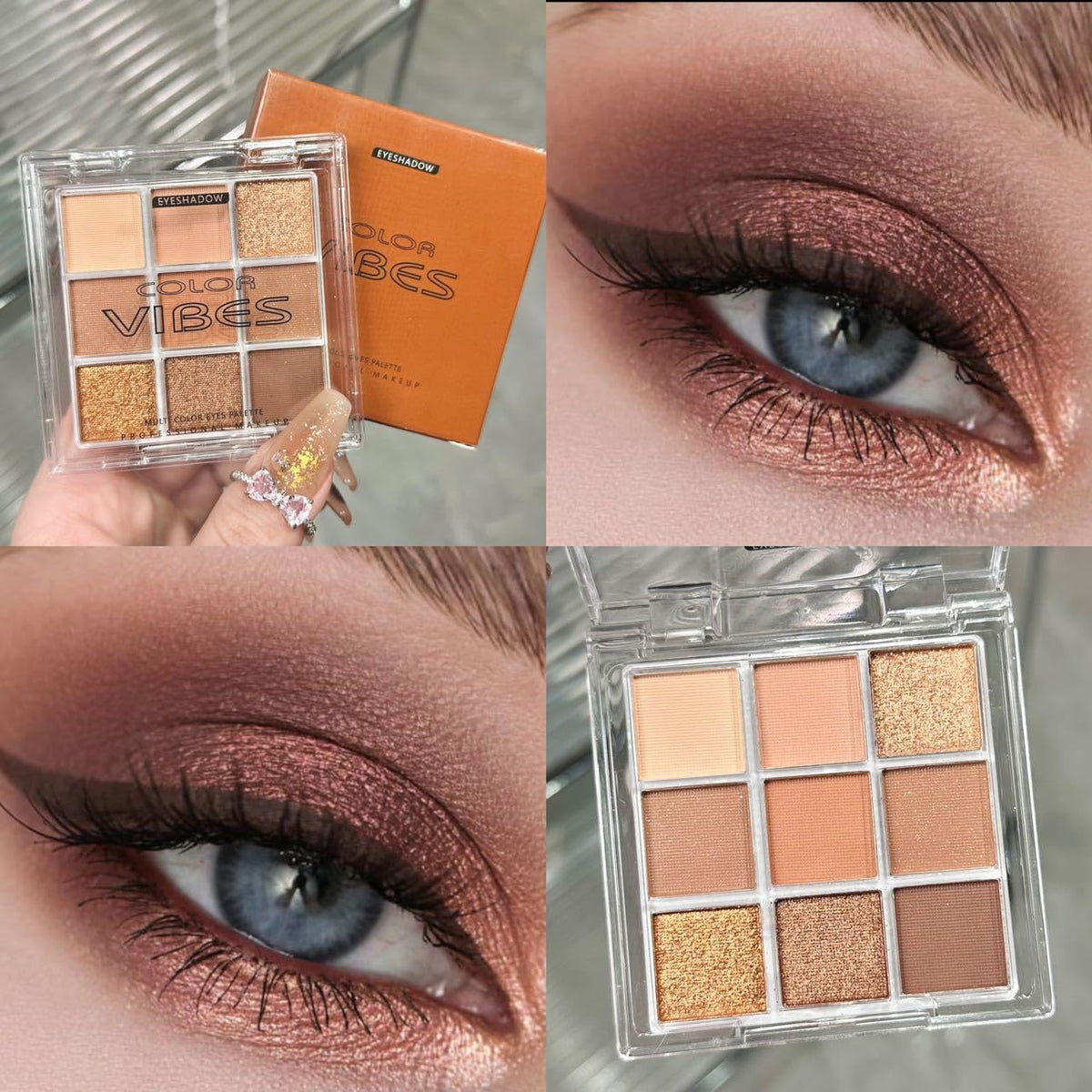 Golden Caramel 9 Warm Bronze & Nude Brown Eyeshadow Palette Matte & Metallic V89343