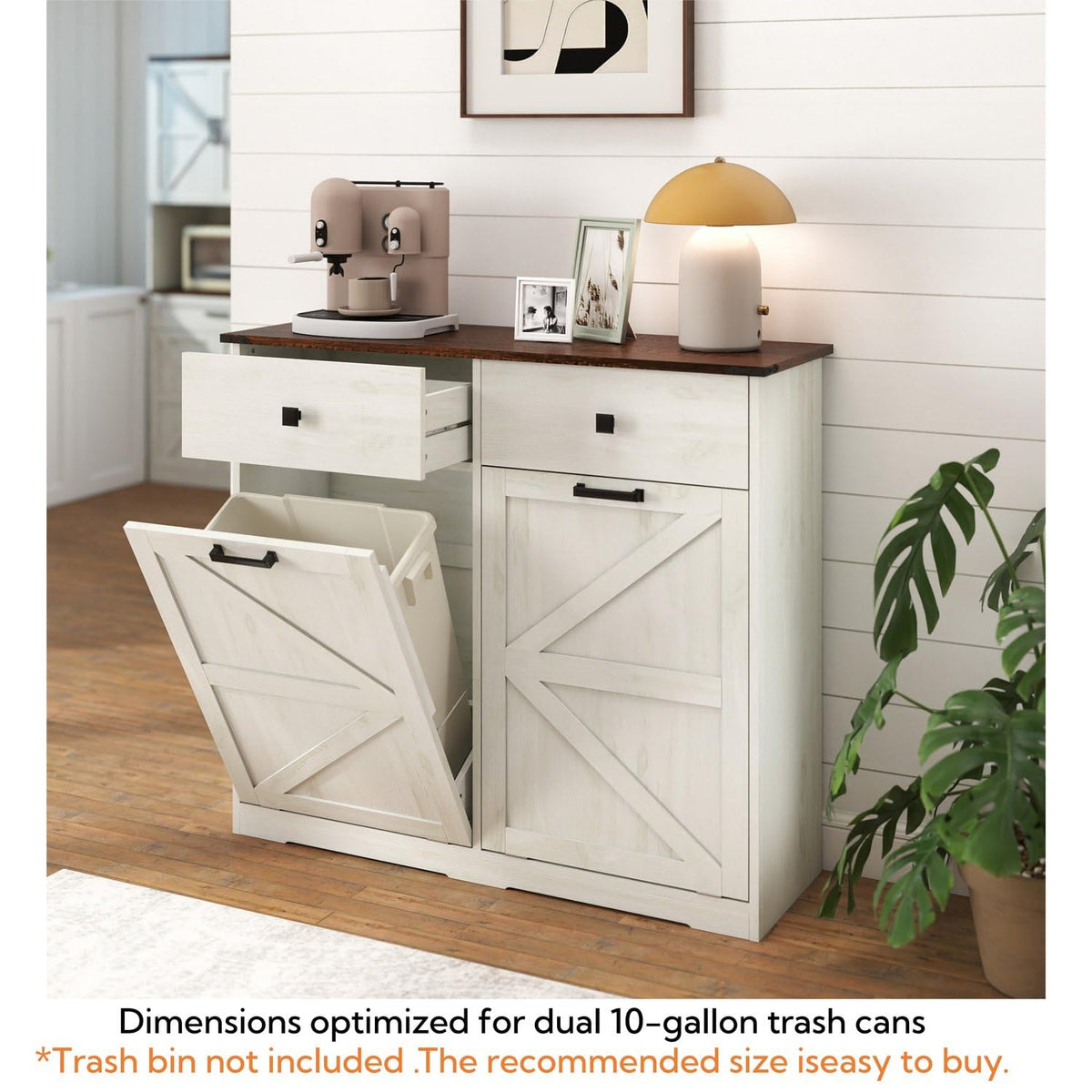 Brown and Antique White 20 Gallon Tilt-Out Trash Cabinet O815