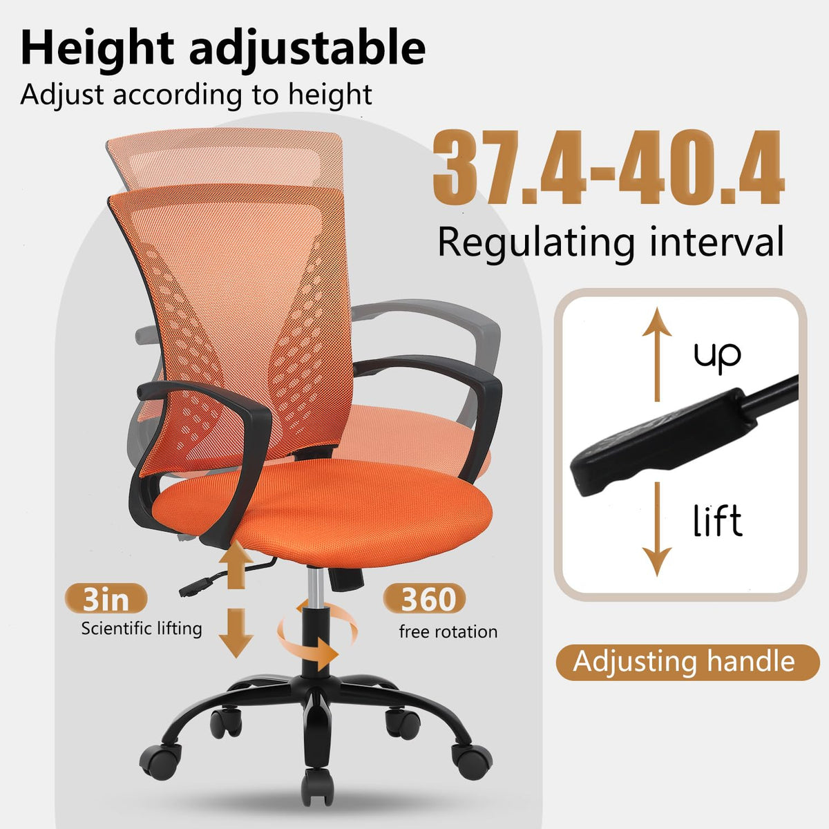 Orange Mesh Ergonomic Office Chair with Lumbar Support and Armrest V518105