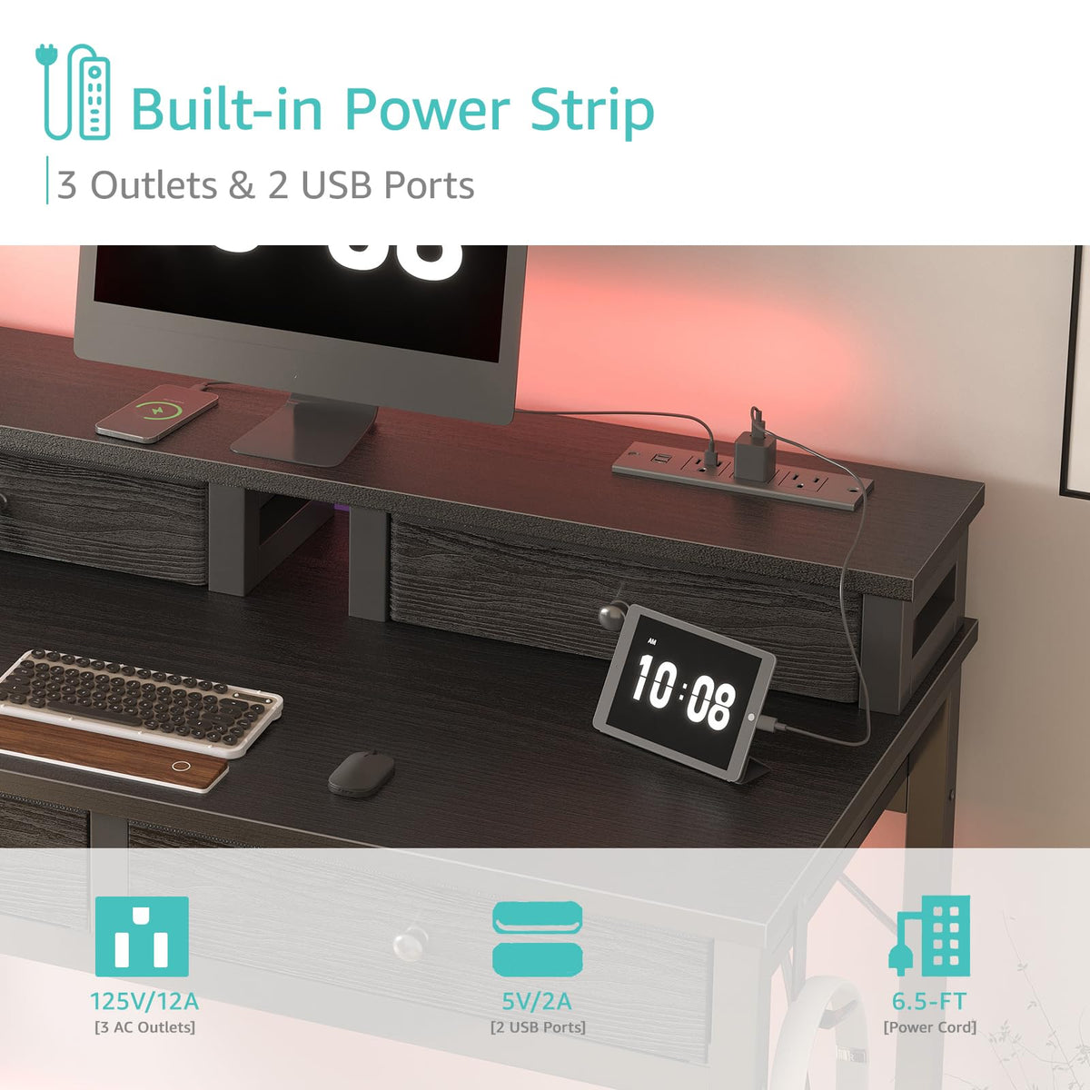 Black 31 inch Small Desk with Drawers C5081
