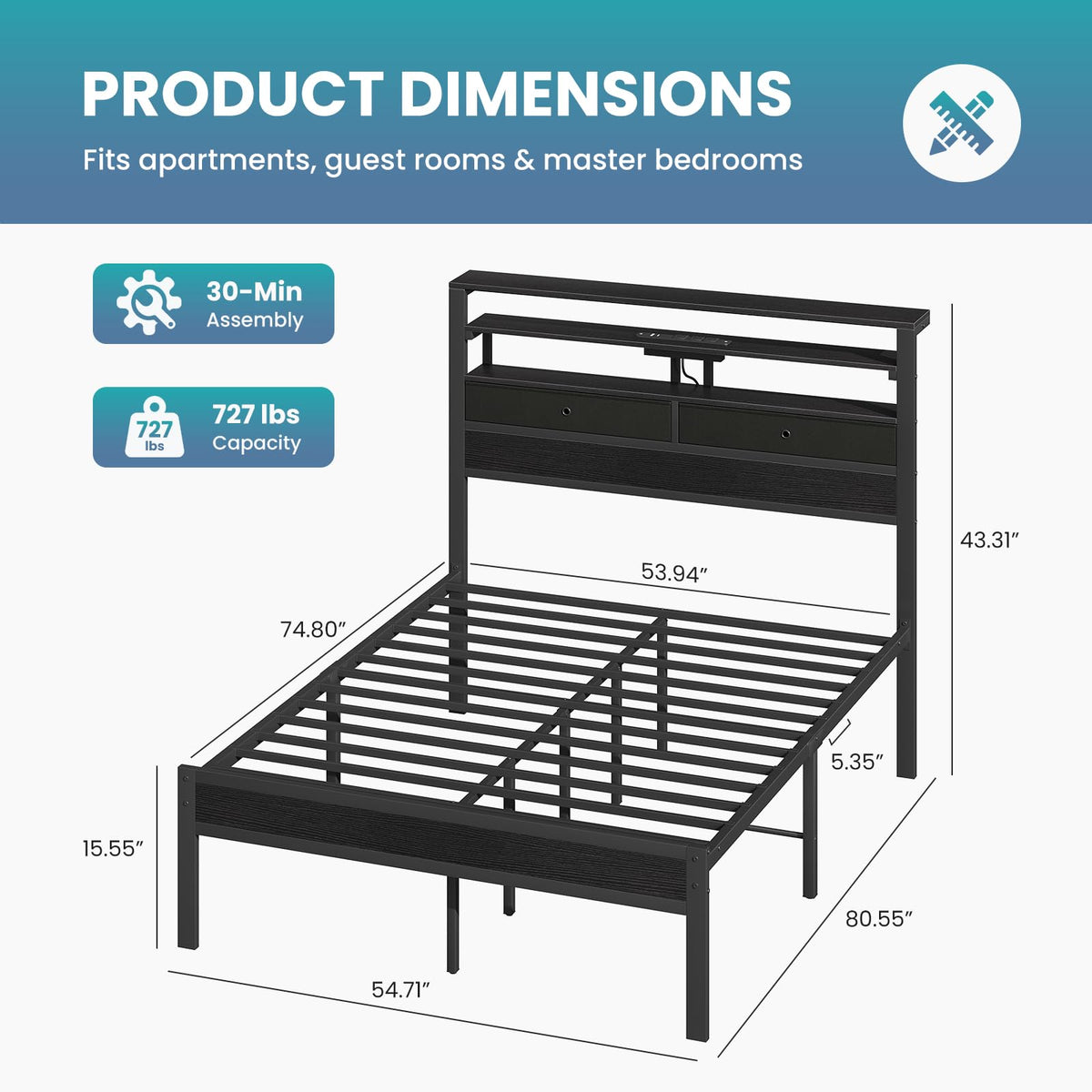 Full Bed Frame with Storage Z6517