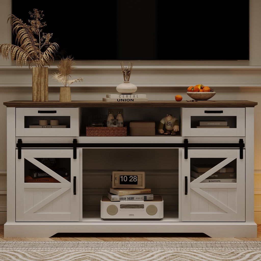 TV Stand with Storage Cabinet and Sliding Barn Doors L5361