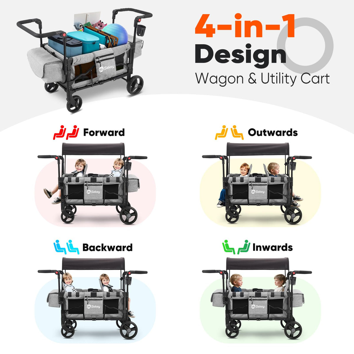 4-in-1 Wagon Stroller with Convertible Seats and Canopy U7234