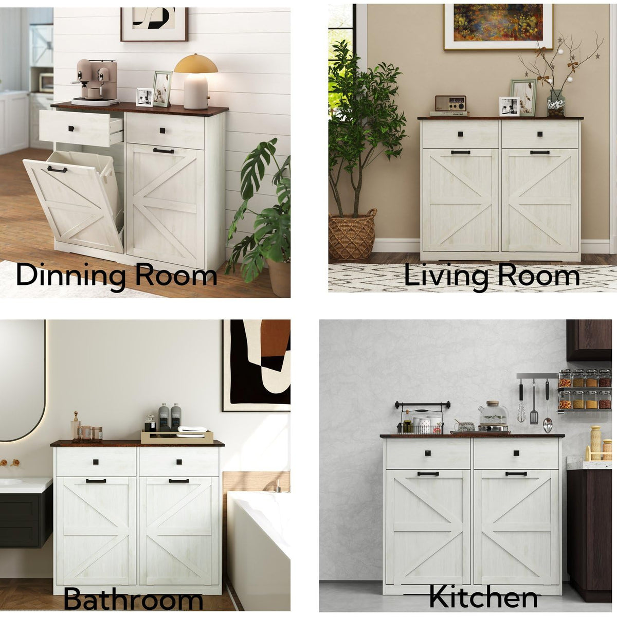 Brown and Antique White 20 Gallon Tilt-Out Trash Cabinet O815