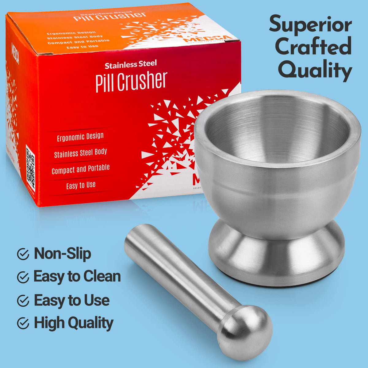 304 Food Grade Stainless Steel Mortar and Pestle Pill Crusher V386849