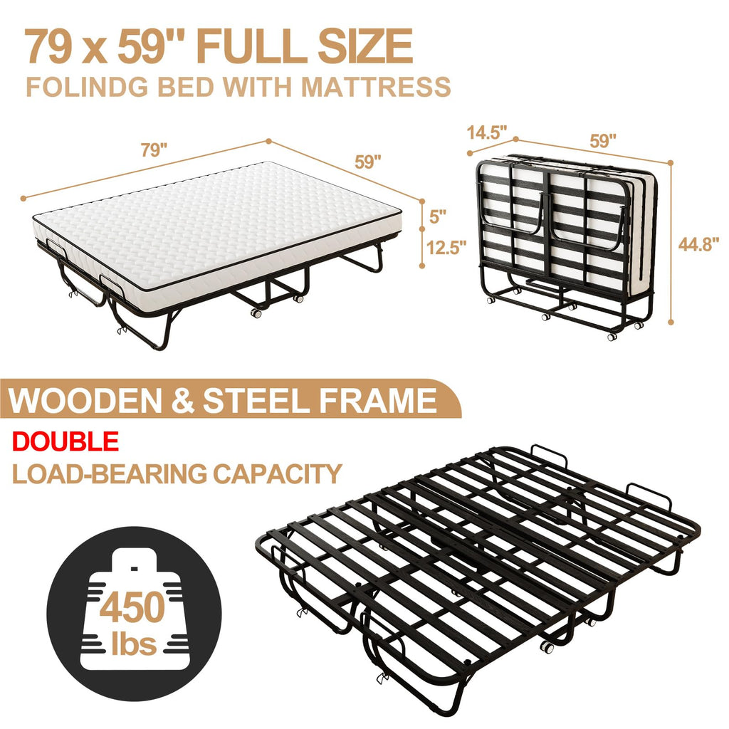 Full Size Folding Bed with 5" Memory Foam Mattress S246