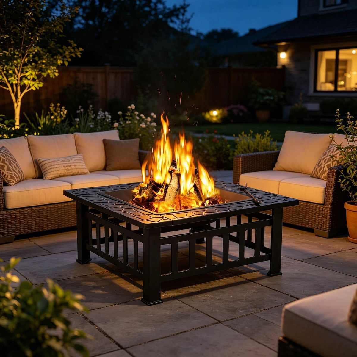 32" Square Metal Wood Burning Fire Pit Table K571
