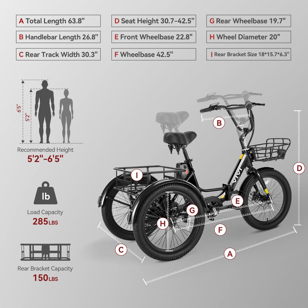 20'' Folding Electric Trike 750W 3-Wheel Bike with Removable Battery O774