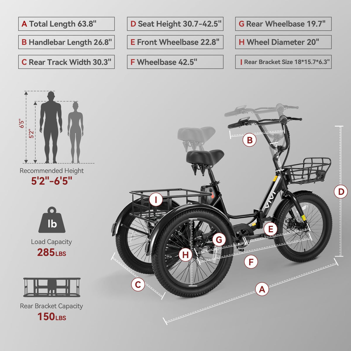 20'' Folding Electric Trike 750W 3-Wheel Bike with Removable Battery O774