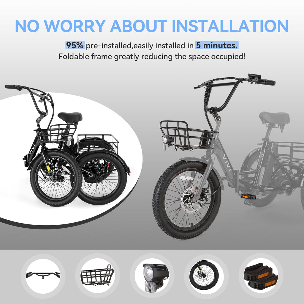 20'' Folding Electric Trike 750W 3-Wheel Bike with Removable Battery O774